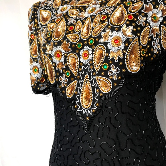 STUNNING Beaded Sequined Silk Party Dress - Picture 3 of 8
